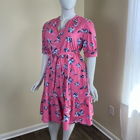 Draper James Women's Size 2X Pink Floral Button Front Tiered Midi Dress Preppy - Picture 9 of 14